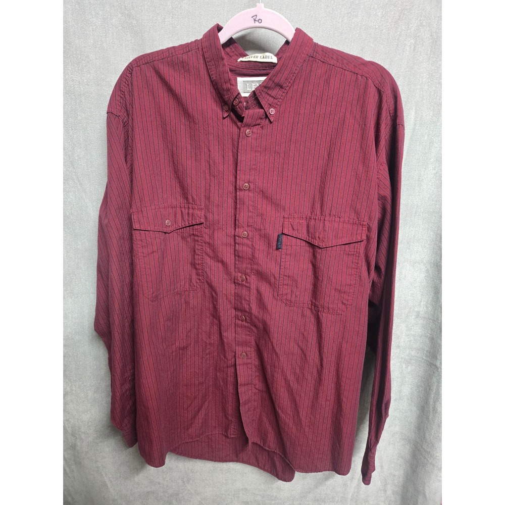Levis Silver Label Mens XL Burgundy Pinstripe Long Sleeve Button Down Shirt